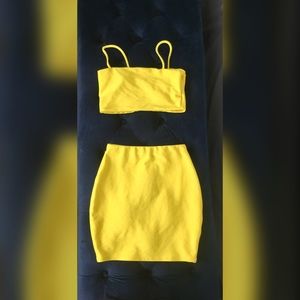 Yellow Bandage Skirt and Crop Two Piece